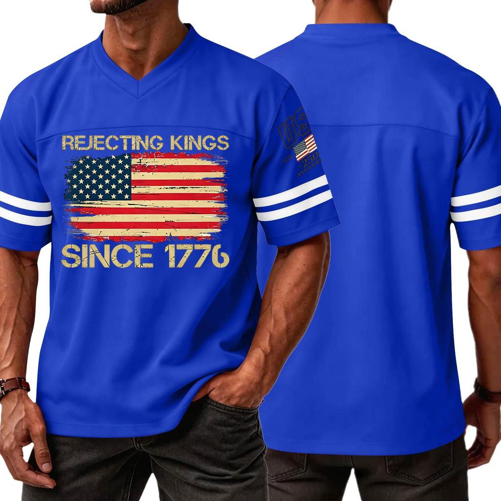 Men's Casual V Neck Short Sleeve Sports T Shirt with Flag and Independence Day Print Suitable for Daily Wear and Outdoor Activities