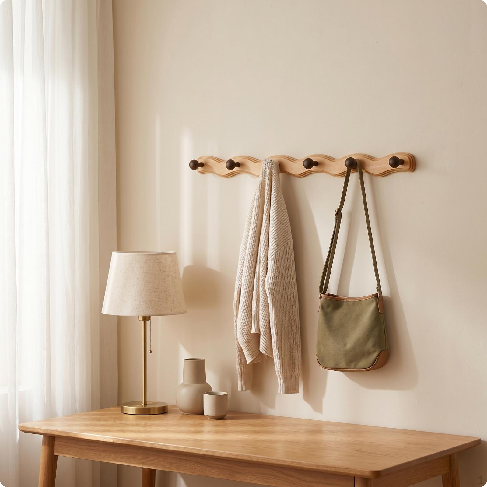 Wooden Coat Rack with Hooks WaveInfluenced