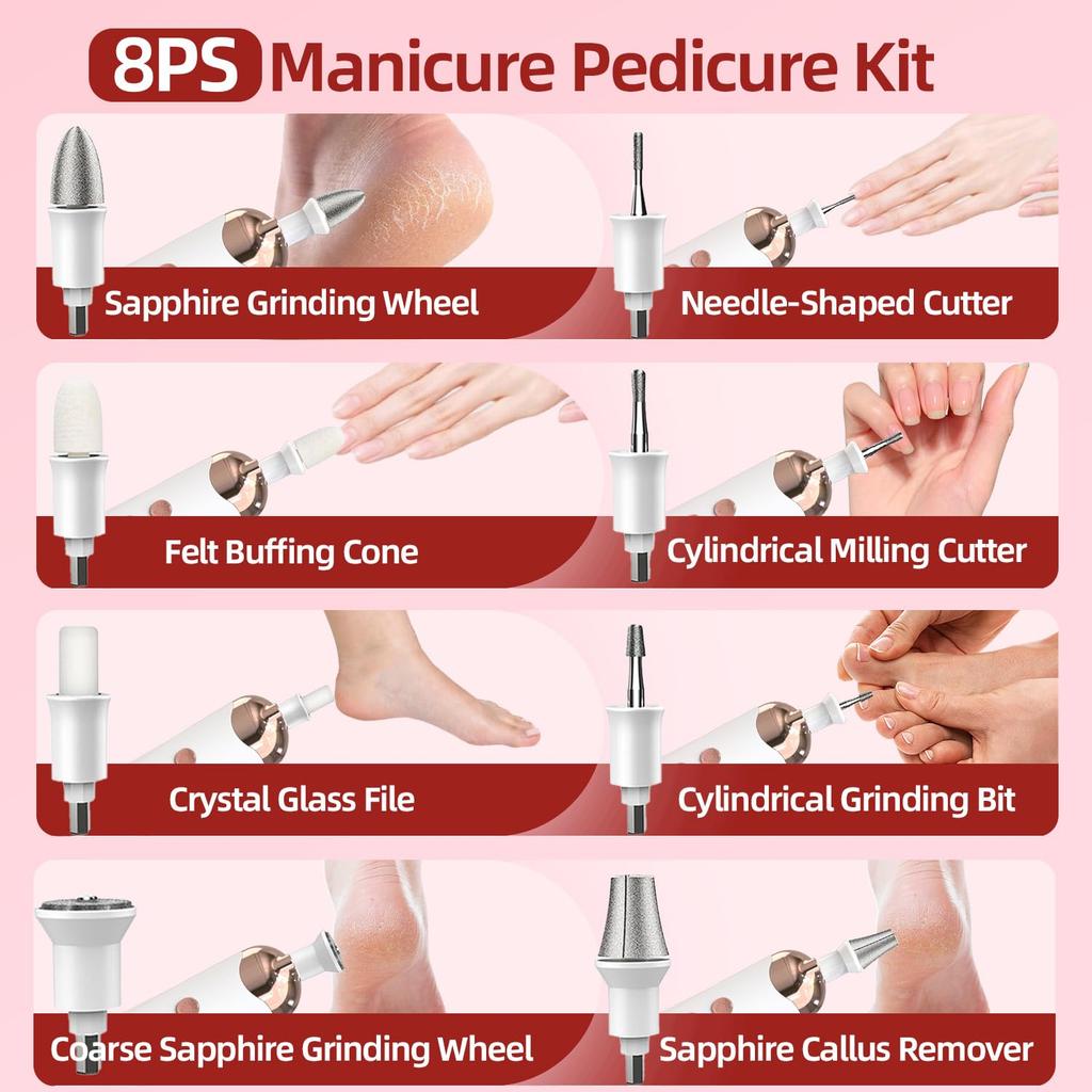 Cordless Electric Nail File Set, Portable Electric Nail Drill Machine,Professional Manicure Pedicure Kit, 5 Speeds Hand Foot Care Tool for Calluses,