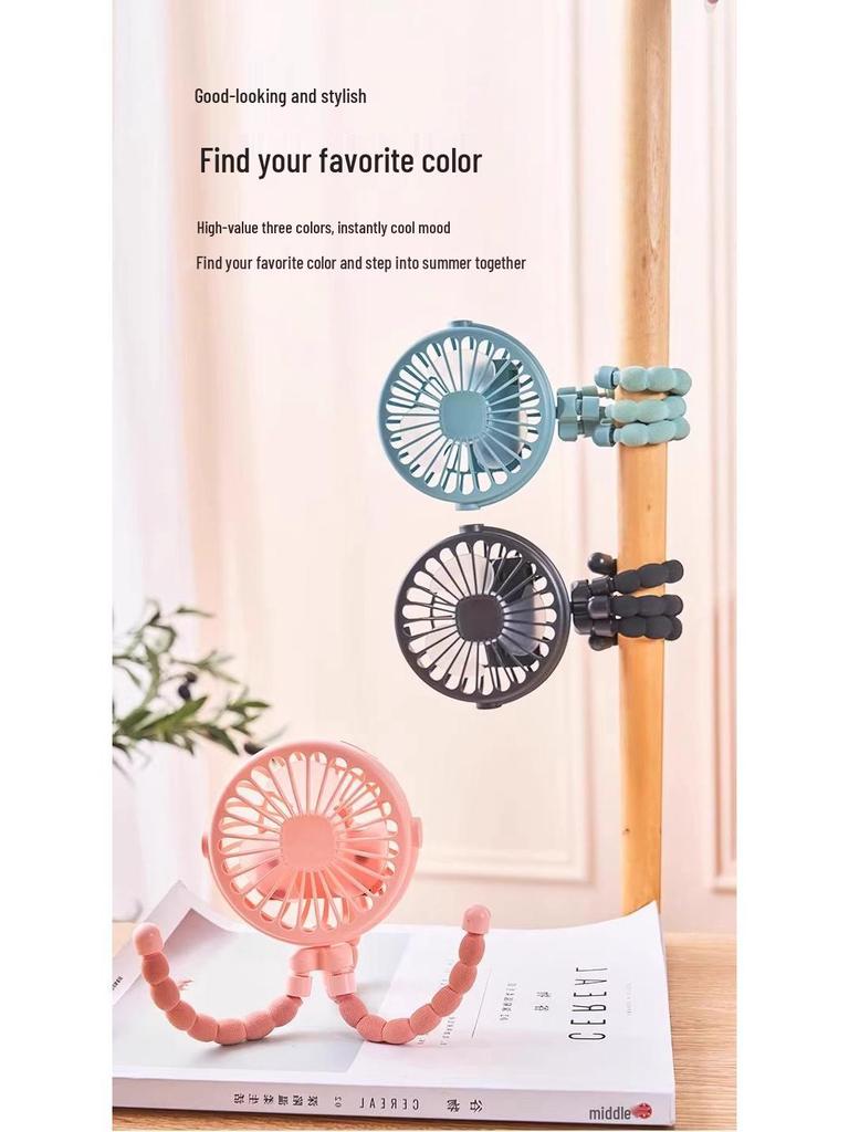 Octopus Mini USB Rechargeable Oscillating Handheld Stroller Fan