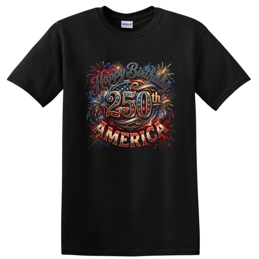 Happy Birthday America 250th Anniversary Fireworks Celebration T Shirt Tee 2XL