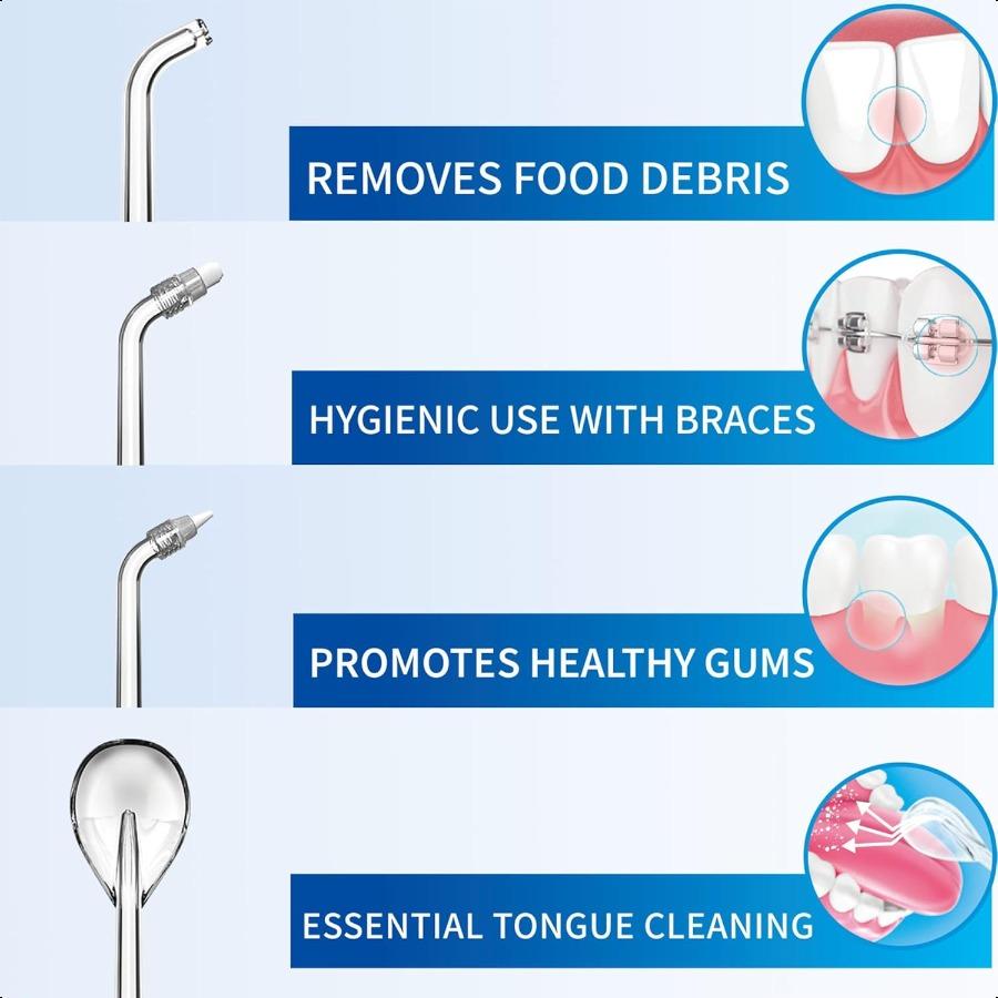 

Сменные насадки для B0BTQT6PST HealthSmart Компактный беспроводной ирригатор 4 шт. Включает 1 стандартную (1) Ортодонтическое (1) Язык United States