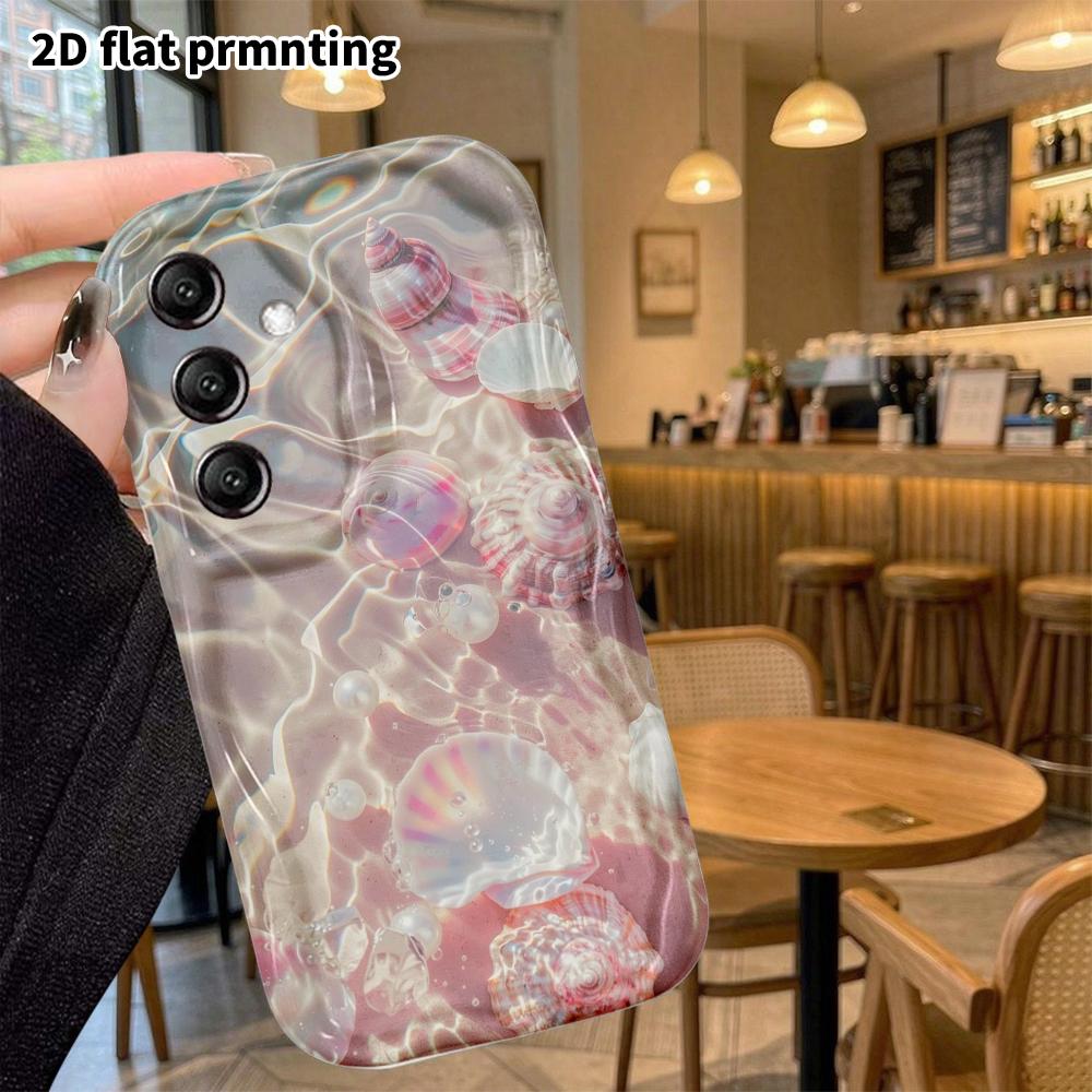 Phone Case: 2D Flat Samsung Galaxy A34 A35 M05 M06 S20 S22 S21 FE Plus 5G Protective Case, Light Sea Shell Pearl, Christmas and Halloween Gift