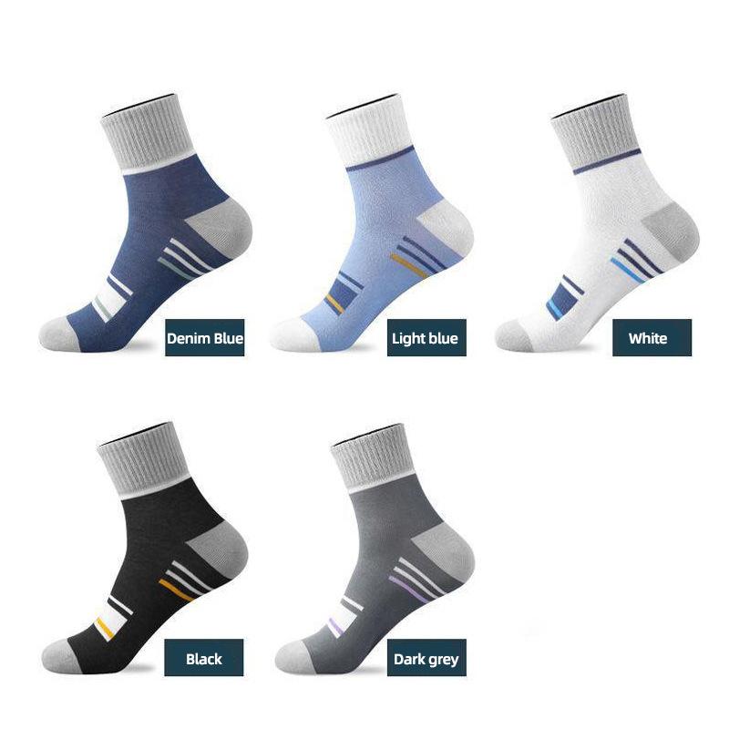 5 Pairs Men's Mid-calf Cotton Socks Sports Sweat-absorbent and Anti-odor Socks Color Matching Socks for Men