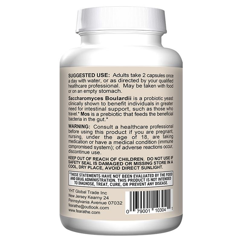 Fearathe Saccharomyces Boulardii + MOS Probiotic Dietary Supplement 120 Veggie Capsules