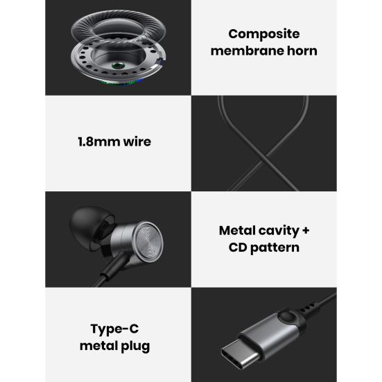 Metal Magnetic Digital Gaming Headset Enhanced Sound Quality Noise-isolating Type-C Wired In-ear Earphones