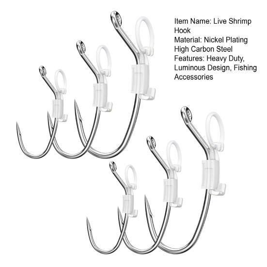 6/12/24Pcs Luminous Live Shrimp Fixing Hook Heavy Duty Metal Barbed Fishhook Freshwater Saltwater Catfish Bass Fishing Hook Fishing Accessories