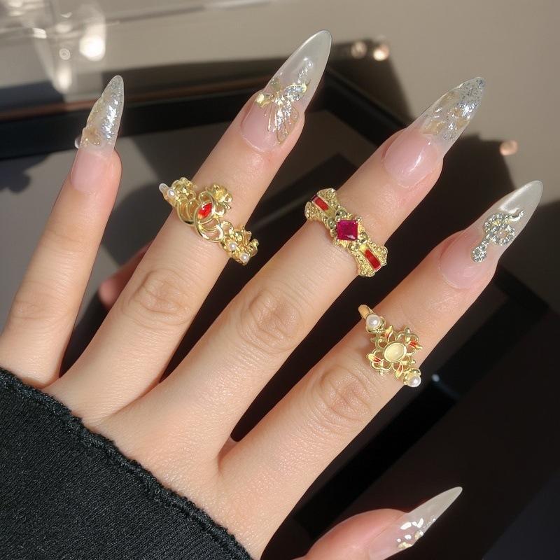 Red Zircon Enamel Dripping Open Ring Fashion Light Luxury High Sense Court Style Rhombus Personality Ring