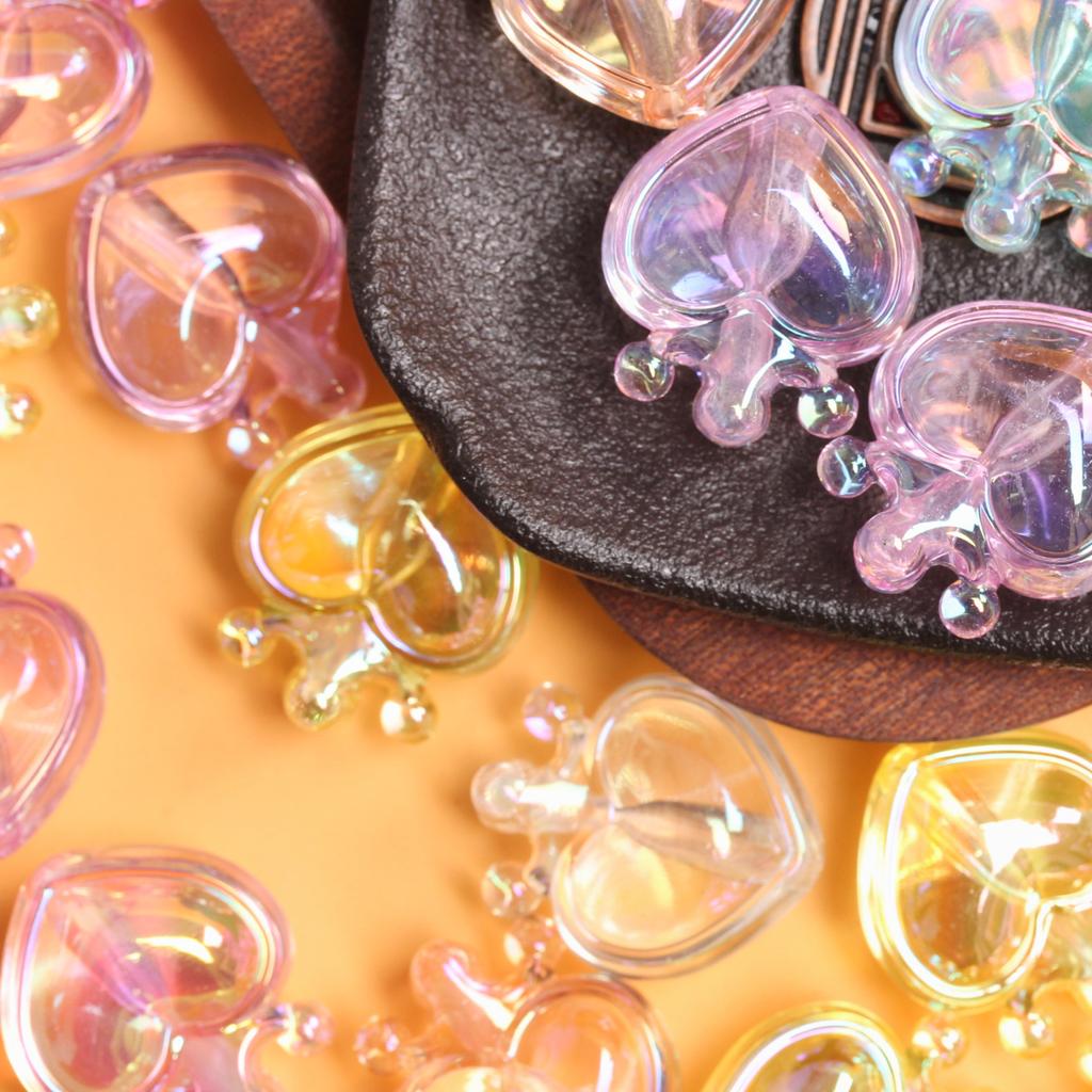 5pcs UV Plated Dazzle Transparent Vertical Hole Crown Peach Heart Loose Beads Fashion Pendant DIY Handmade Materials Jewelry Accessories
