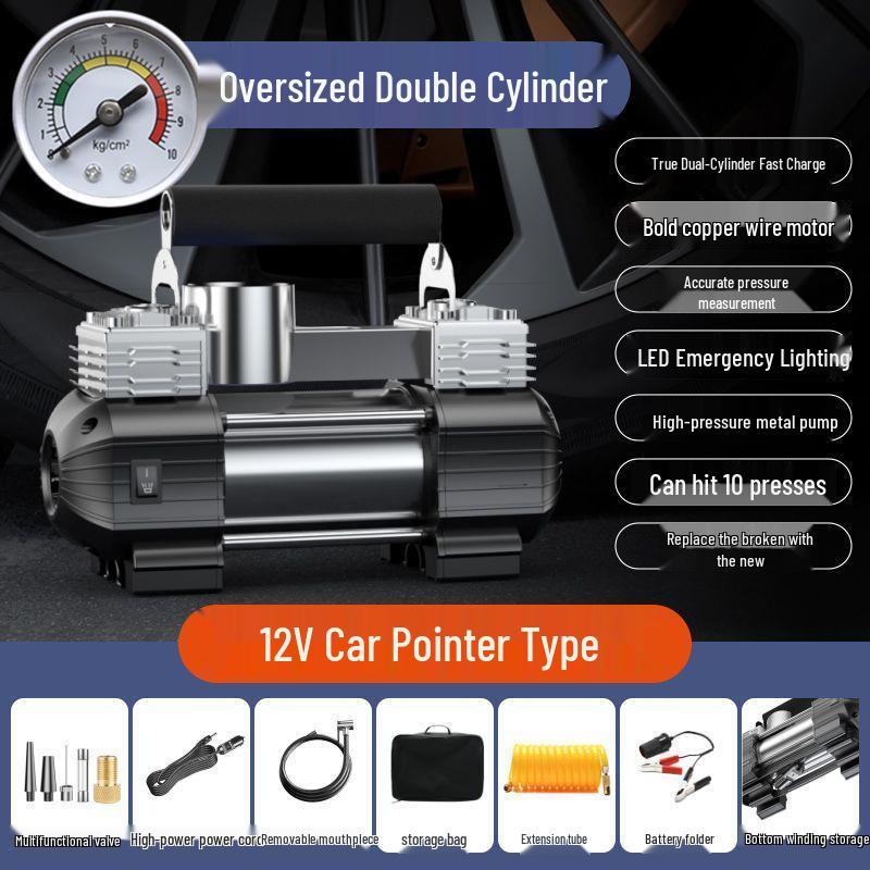 Portable Dual-Cylinder Tire Inflator - High-Pressure Electric Air Pump, 12V/220V