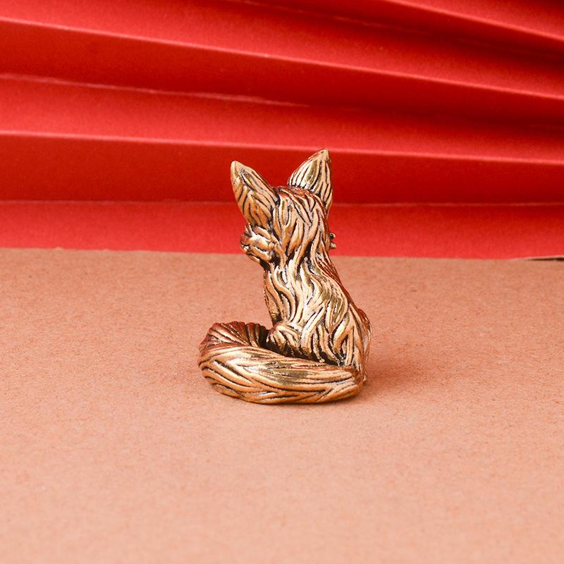 Brass Fox Statue Cute Fox Miniature Figurines Desk Ornament Decoration Accessories Copper Animal Sculpture Home Decor Crafts