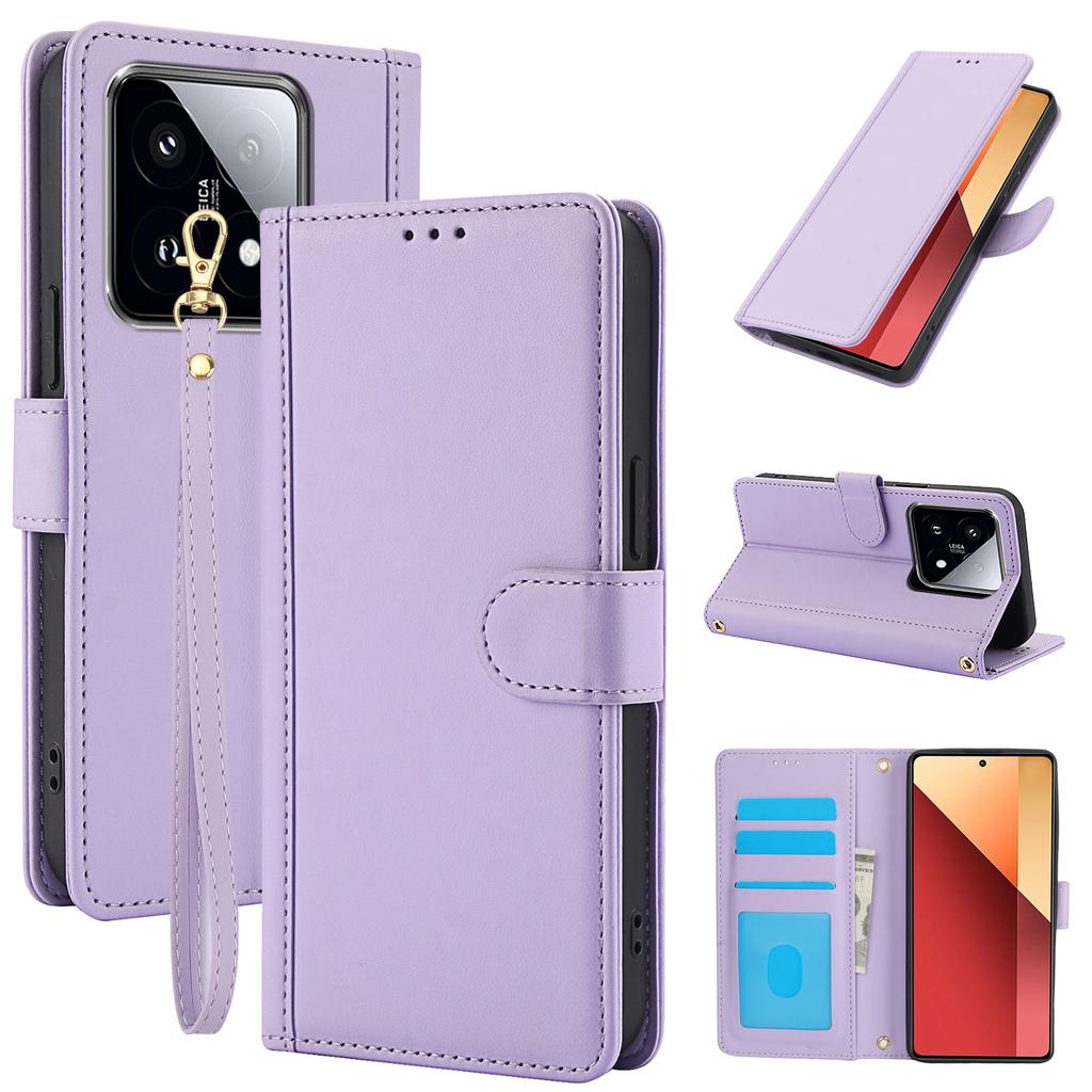 For Xiaomi 14T Case PU Leather Stand View Phone Wallet Cover with Shoulder Strap