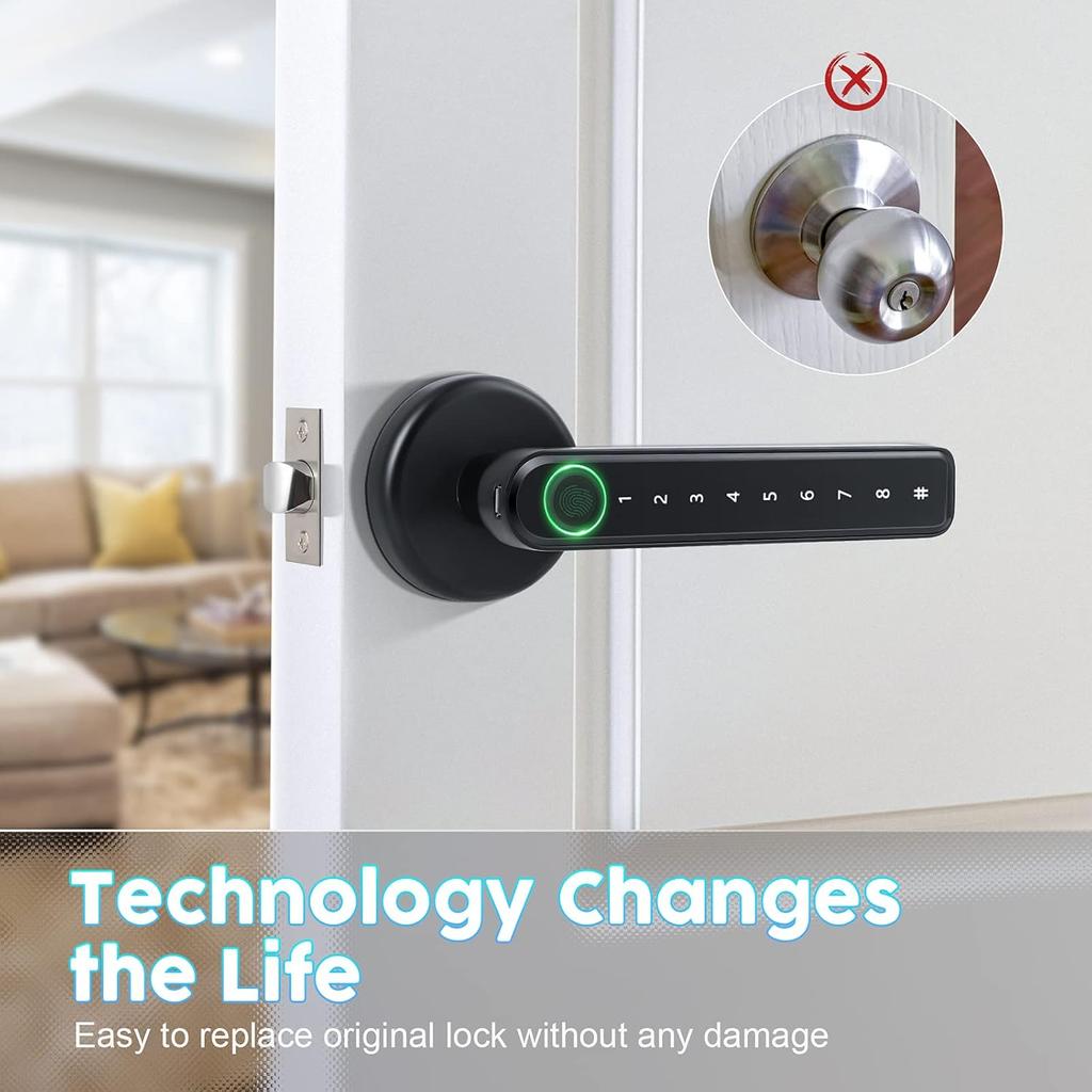 IRONZON Fingerprint Door Lock Door Knob with Keypad Keyless Entry Door Lock with Handle for Home Hotel Apartment Bedroom