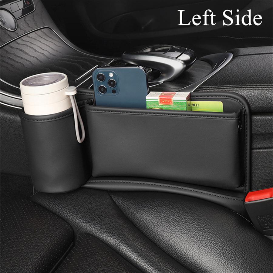Left Side Car Console Side Seat Gap Crevice Filler Organizer Black w/Cup Holder