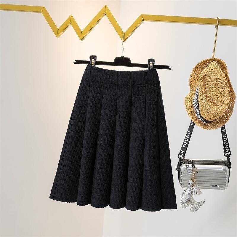 Autumn and Winter High Waist Knitted Half Skirt Women Versatile A-line Skirt Pleated Skirt Wearing Short Skirt Outside Women