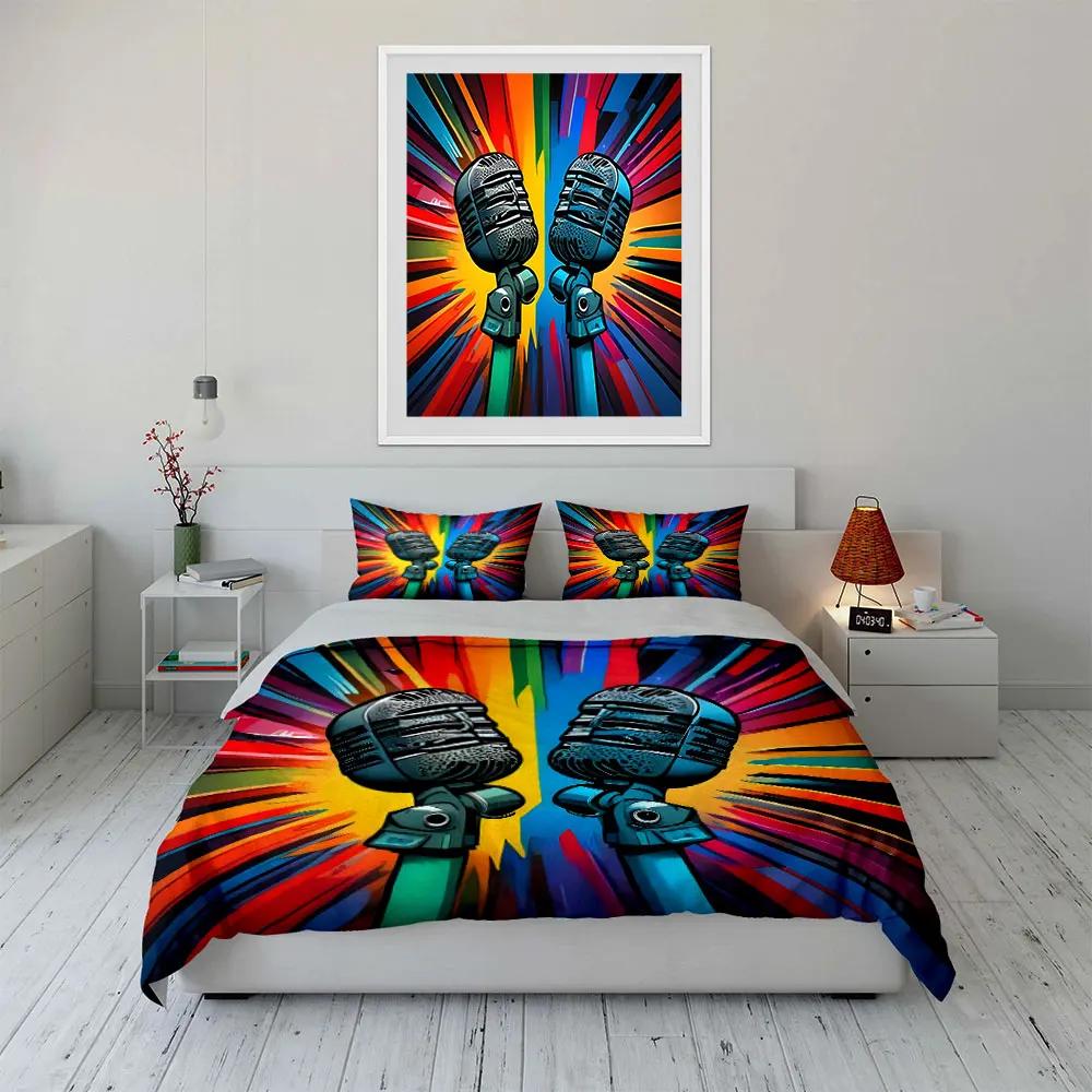 Colorful Microphone Artwork Set Soft Comfortable Duvet Cover Bedding Set Included 1*Duvet Cover & 2*Pillowcases gift