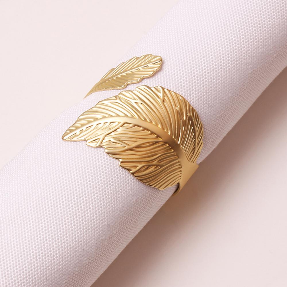 6pcs Leaves Feather Napkin Ring Buckle Holders for Wedding Party Festivals Dinner Table Decoration Gold Silver Rose Gold  2024