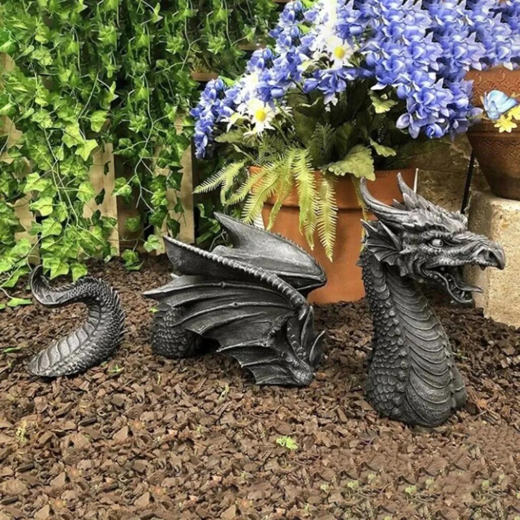 Solar Powered Outdoor Garden Dragon Statue Lovely Meditation Resin Crafts Home and Garden Decoration Sculpture
