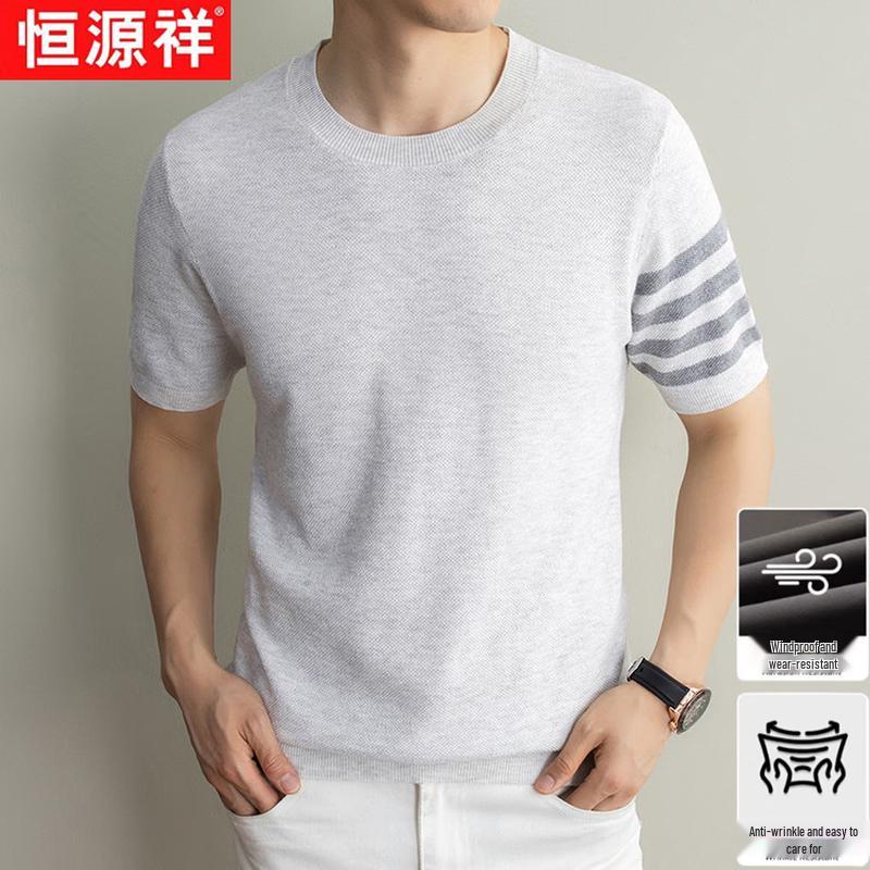 Hengyuanxiang Men s Striped Knit Short Sleeve T-Shirt 4XL