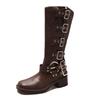 Brown knee boots women's 2025 new autumn and winter leather western cowboy boots boots tall knight boots