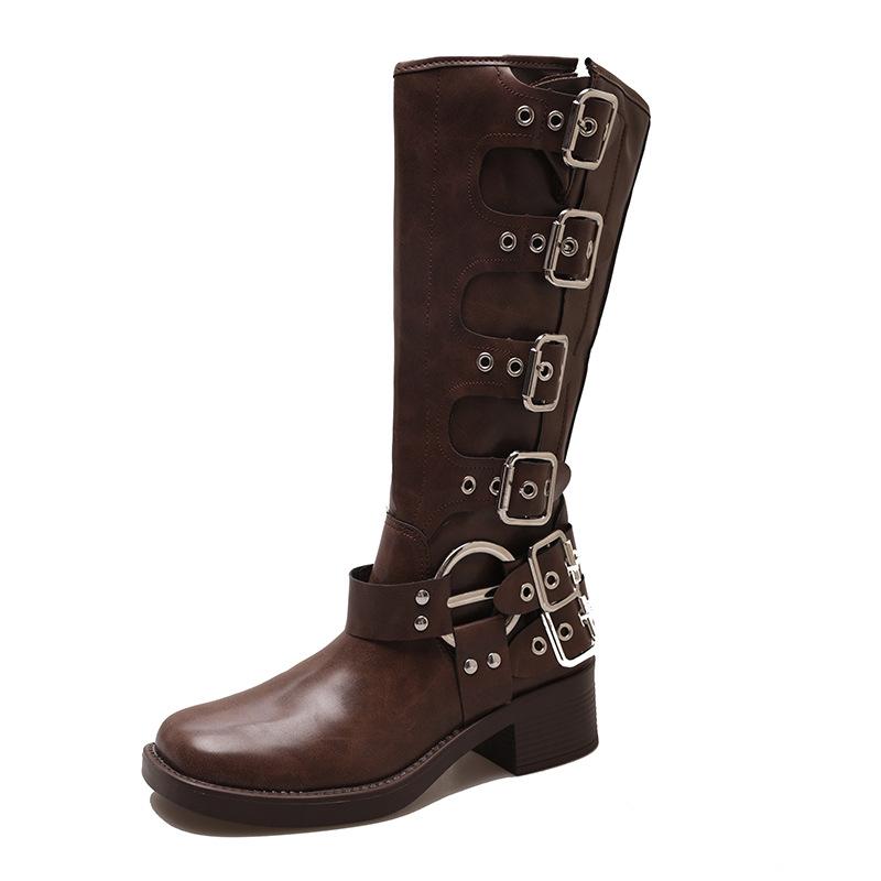 Brown knee boots women's 2025 new autumn and winter leather western cowboy boots boots tall knight boots