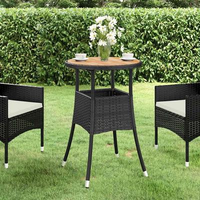 Vidaxl Garden Table, Ø60X75 Cm, Acacia And Pe Rattan, Black