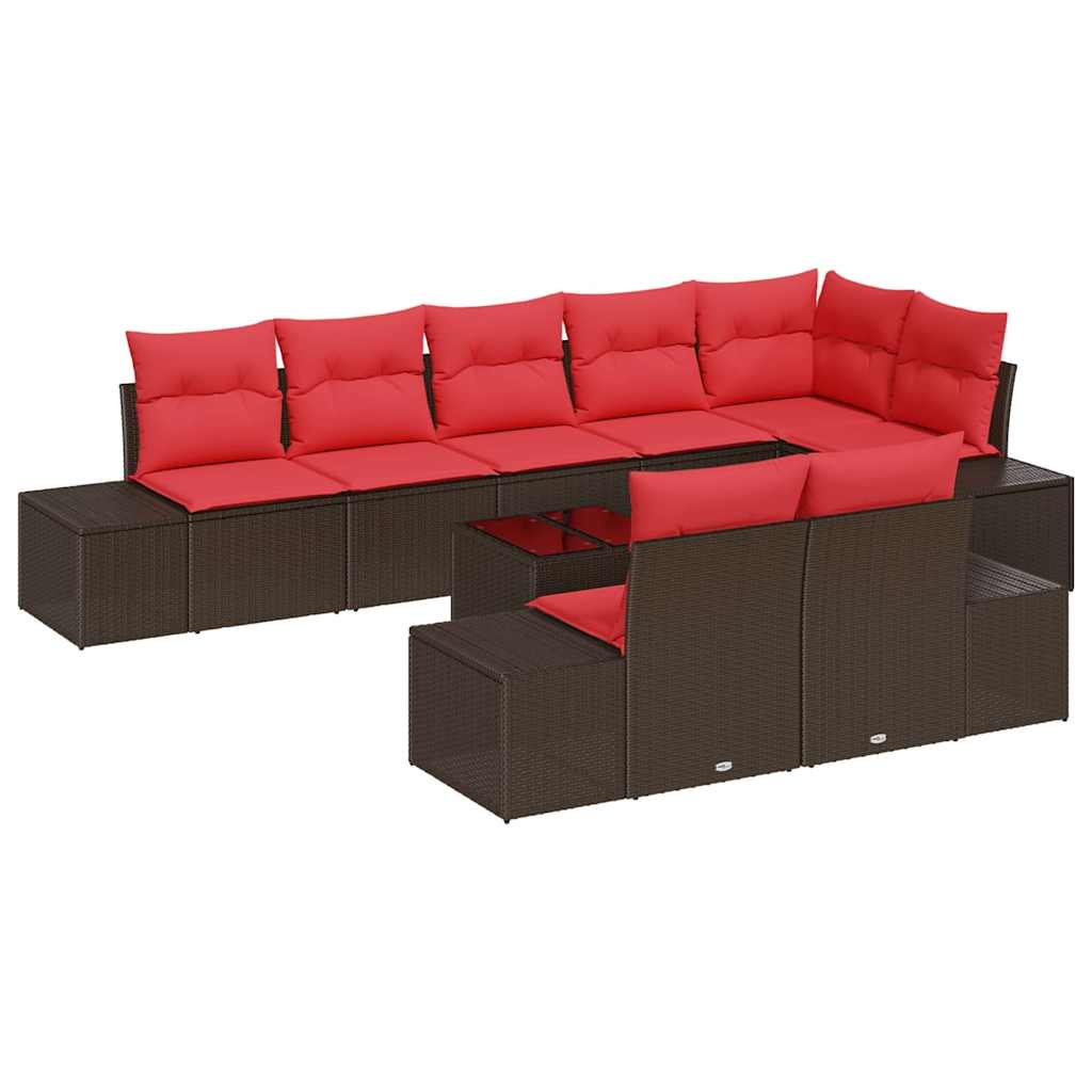 Garden Sofa Set with Storage Brown and Red Poly Rattan