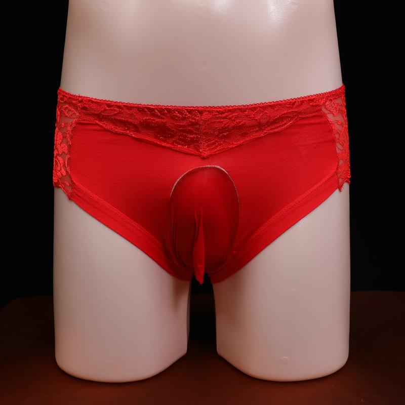 Men's lace underwear with jj cover, sexy sex stockings underwear, ultra-thin and breathable summer fully transparent briefs