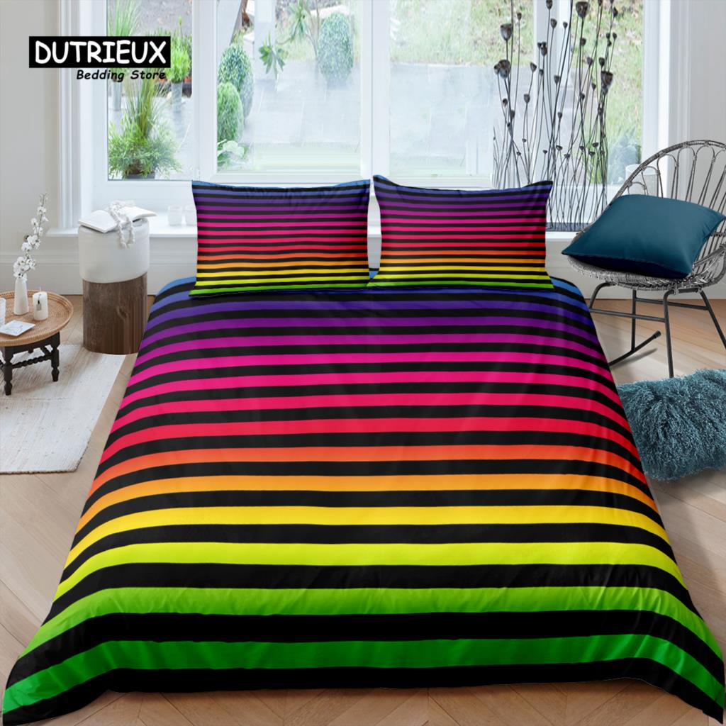 Home Living Luxus 3D Farbige Linien Bettwäsche-Set Streifen Bettbezug Kissenbezug Queen und King EU/US/AU/UK Größe Bettdecke Bettwäsche
