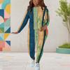 Women Plus Size Round Neck Long Sleeve Multicolor Printed Top And Fitted Pants Two Piece Set
