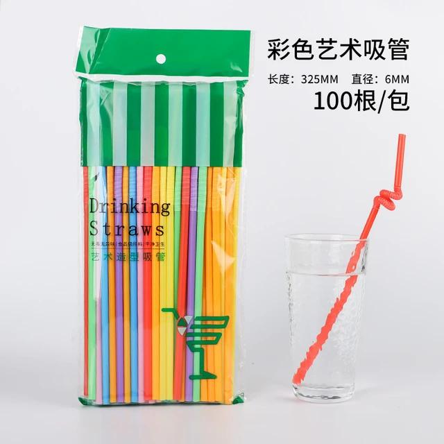 100Pcs Drinking Plastic Curved DIY Shaped Disposable Straws Colorful Artistic Long Flexible Party Supplies Kitchen Accessories