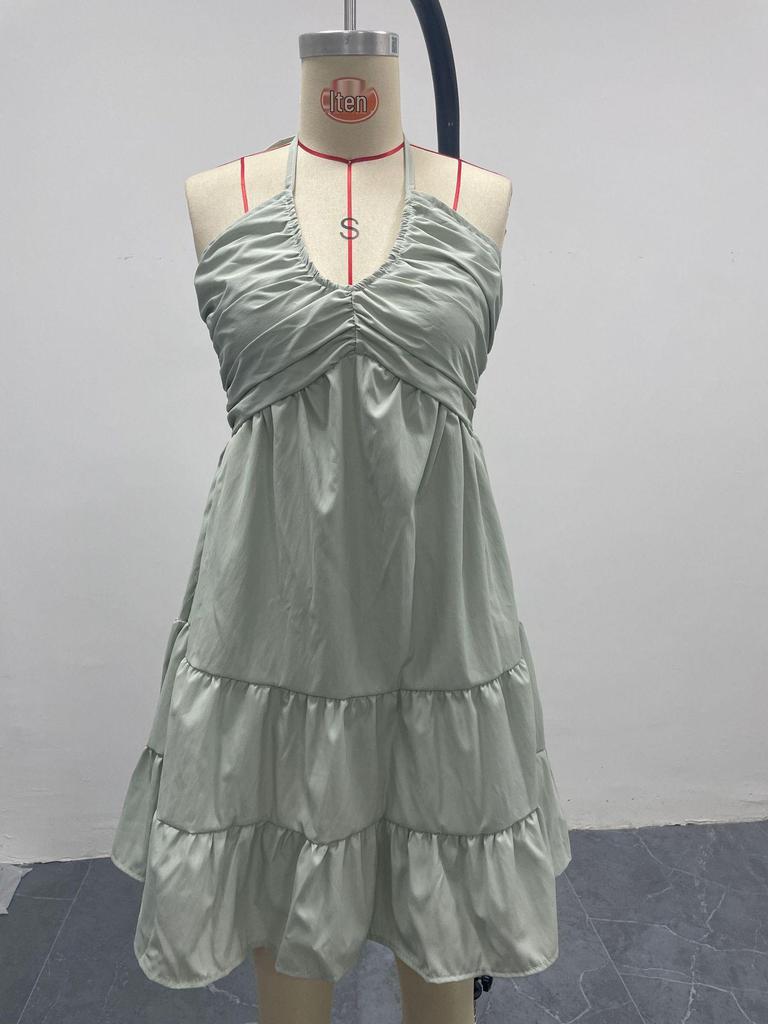 2026 Summer European & American Style Women's Spaghetti Strap Ruffle Patchwork Sexy Off-the-Shoulder Dress