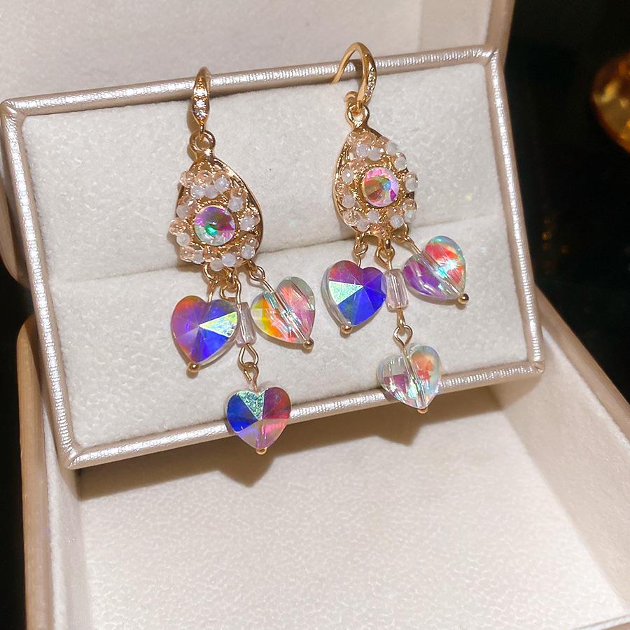 European and American geometric color flower zircon fringed earrings, stud earrings, exquisite luxury earrings, women