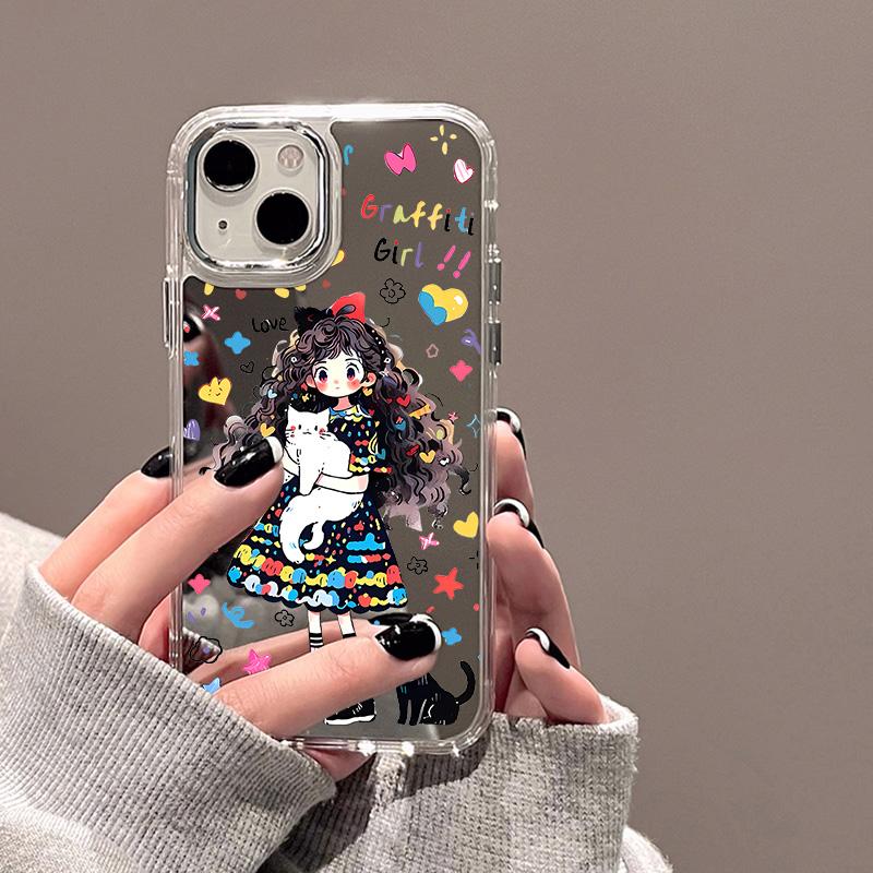 

Чехлы для мобильных телефонов iPhone 11 13 XR 15 Pro Max 12 14 Pro Max Чехол iPhone 16 XS Max Зеркальный защитный чехол Зеркальный Изысканный мультяшный водонепроницаемый iPhone 16 Pro Max роман серебряный