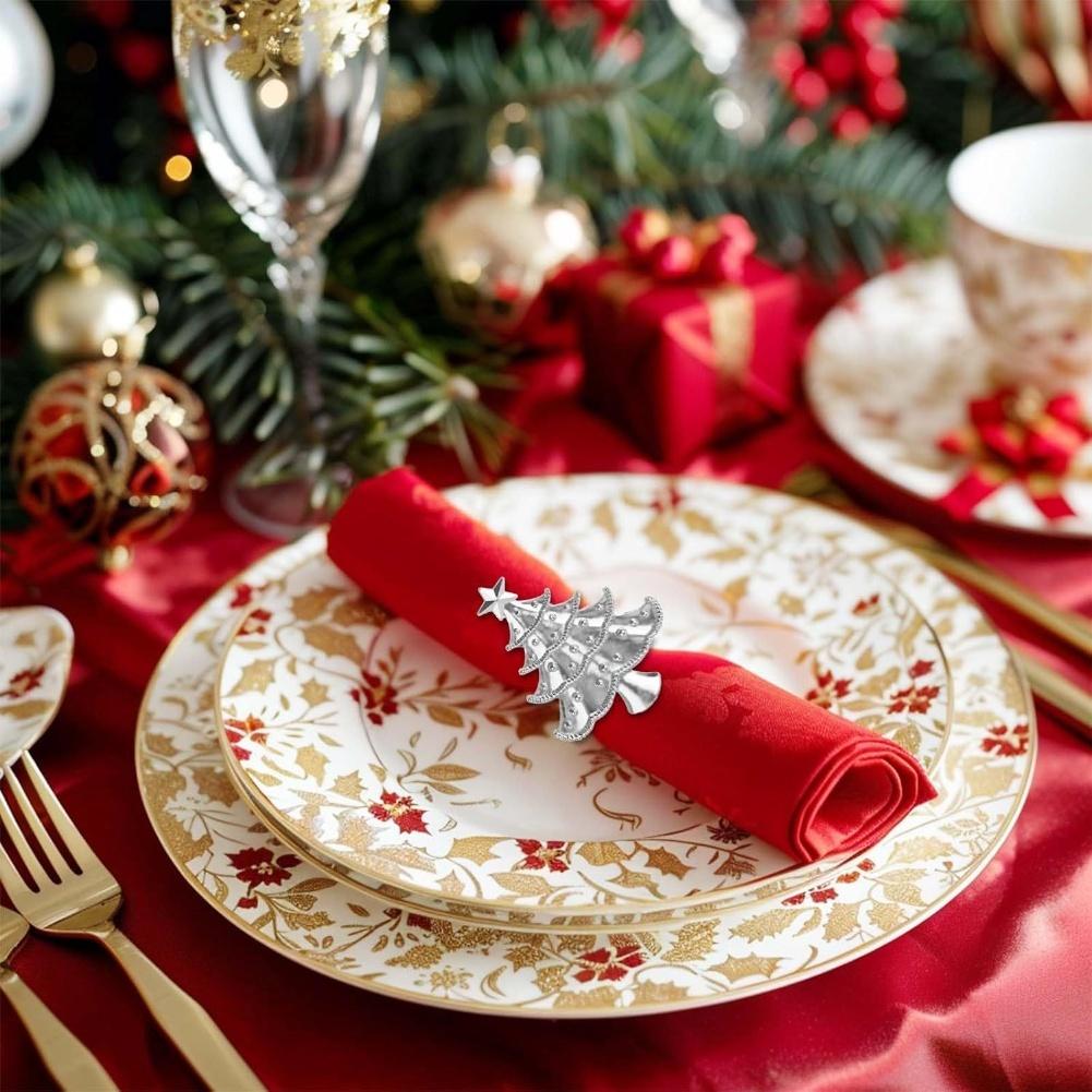 Set of 12 Napkin Rings with Snowflake and Christmas Tree Patterns for Seasonal Table Decor and Holiday Celebrations