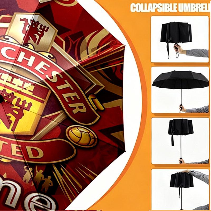 Custom Name Personalized Manchester United Print Umbrella, Auto Open Close, 8‑Rib Sturdy Frame, Commute Camping Hiking Use, Birthday Gift