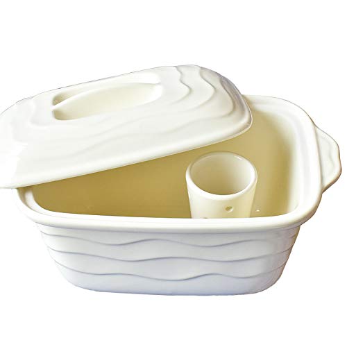 White pickle bowl with drainer, made in Japan, refrigerator safe