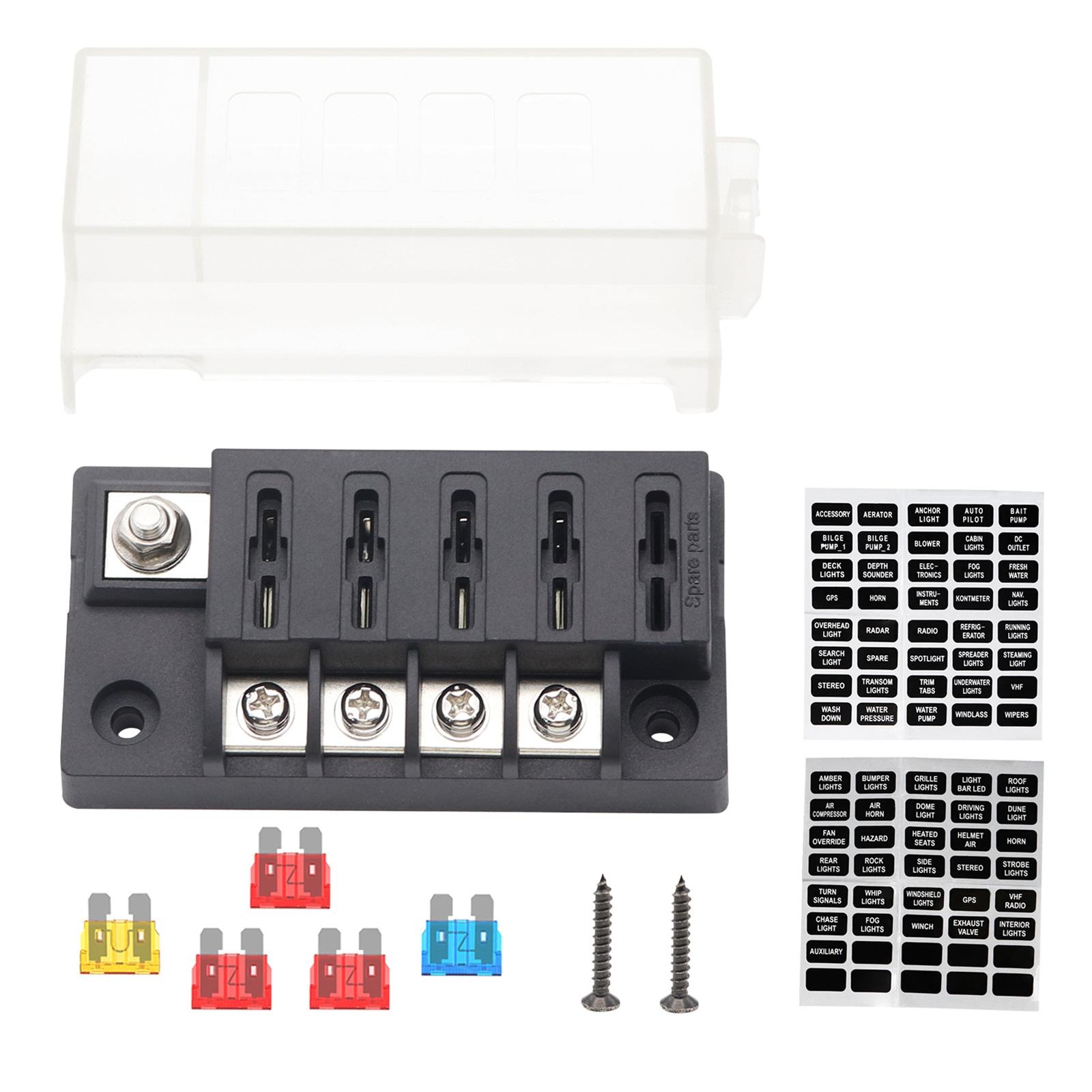 

32V Fuses Block, 4 Way Marine Fuses Block with Dampproof Cover 4 Circuits Fuses Box Fuses Panel for Car Boats Trucks