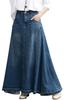 ZHENGTU Women's Flared Denim Skirt, A-Line Long Skirt, Cute, Elastic Waist, Casual, Plus Sizes (Navy, 6XL, 6XL)