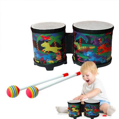 Kids Bongos Cute Hand Drum Percussion Instrument Musical Toy Hand Drum Hand-Crafted Drum With 2 Colorful Drumsticks Musical