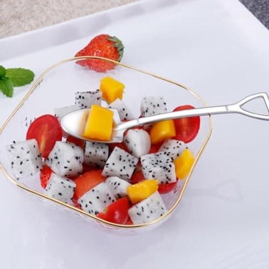 PACKOVE silver stainless steel fruit spoon portable small hanging loop creative spade-shaped shovel ideal cake pudding convenient afternoon tea set 4.
