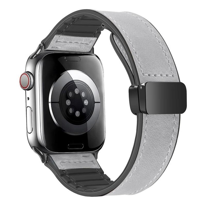 

Кожаный ремешок для Apple Watch Band 45мм 44мм 40мм 41мм 49мм 42мм Магнитный браслет-петля iWatch series Ultra 3 4 5 SE 6 7 8 Ремешок 42mm44mm45mm49mm серый