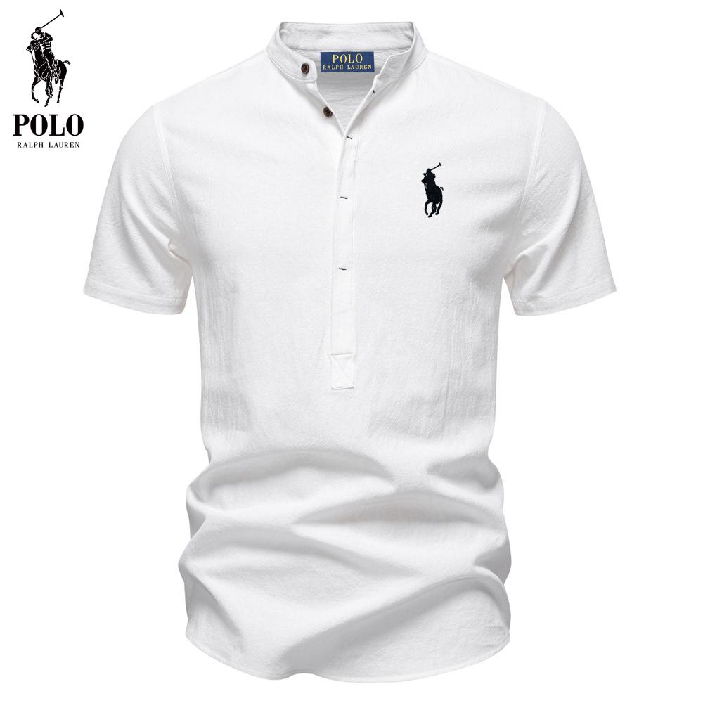 Polo Ralph Lauren Jaro/Léto Pony Vyšívaná Business Casual Košile Pánská Košile s Krátkým Rukávem Bavlněná Lněná Košile Stojáček Bavlněná Košile