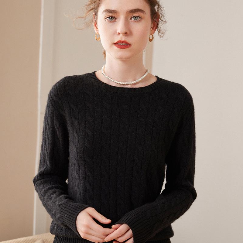 Women's Cashmere Knit Pullover: Thick Slim-Fit Round Neck Sweater for Autumn & Winter