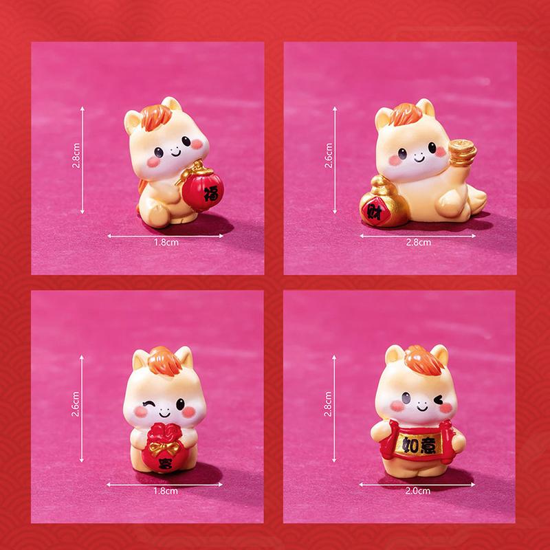 2026 New Year Figurines Miniatures Cartoon Lucky Horse Micro Landscape Ornaments Home Desk Decorations Room Decor Gift