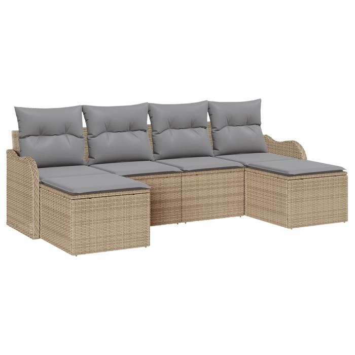 Ensemble de canapé de jardin en 6 pièces avec coussins beige en rotin synthétique, Canapé de jardin 2 places avec coussins 3345810