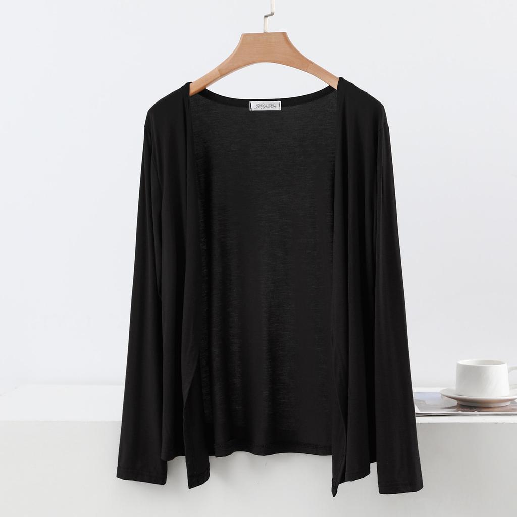 Dámský úzký modalový kardigan na jaro/léto - Jednobarevný, pletený top s dlouhým rukávem