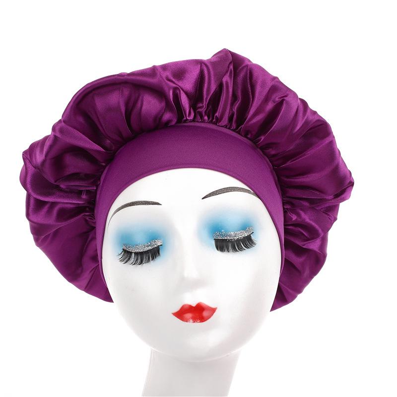 Wide Brim Satin Nightcap: Elastic Silk Hair Protection Scarf for Men & Women, Solid Color, Bath & Chemo Cap.