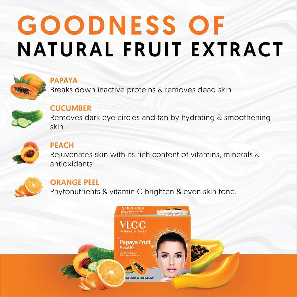 VLCC Papaya Fruit Facial Kit For Radiant Home Glow With Hydrating Formula For Smooth Blemish Free Skin 60 g Pack Of 1