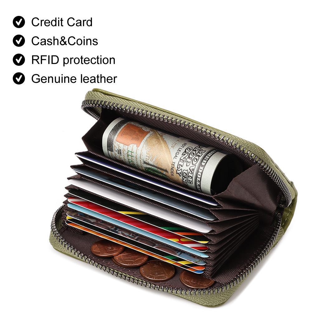 Humerpaul Ladies Wallet First Layer Cowhide Wallet Coin Purse RIFID Anti-theft Brush Organ Wallet Zipper Opening
